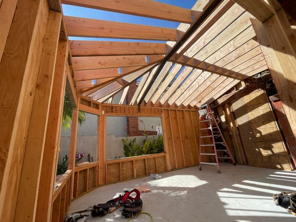 Cathedral ceiling framing on the new addition